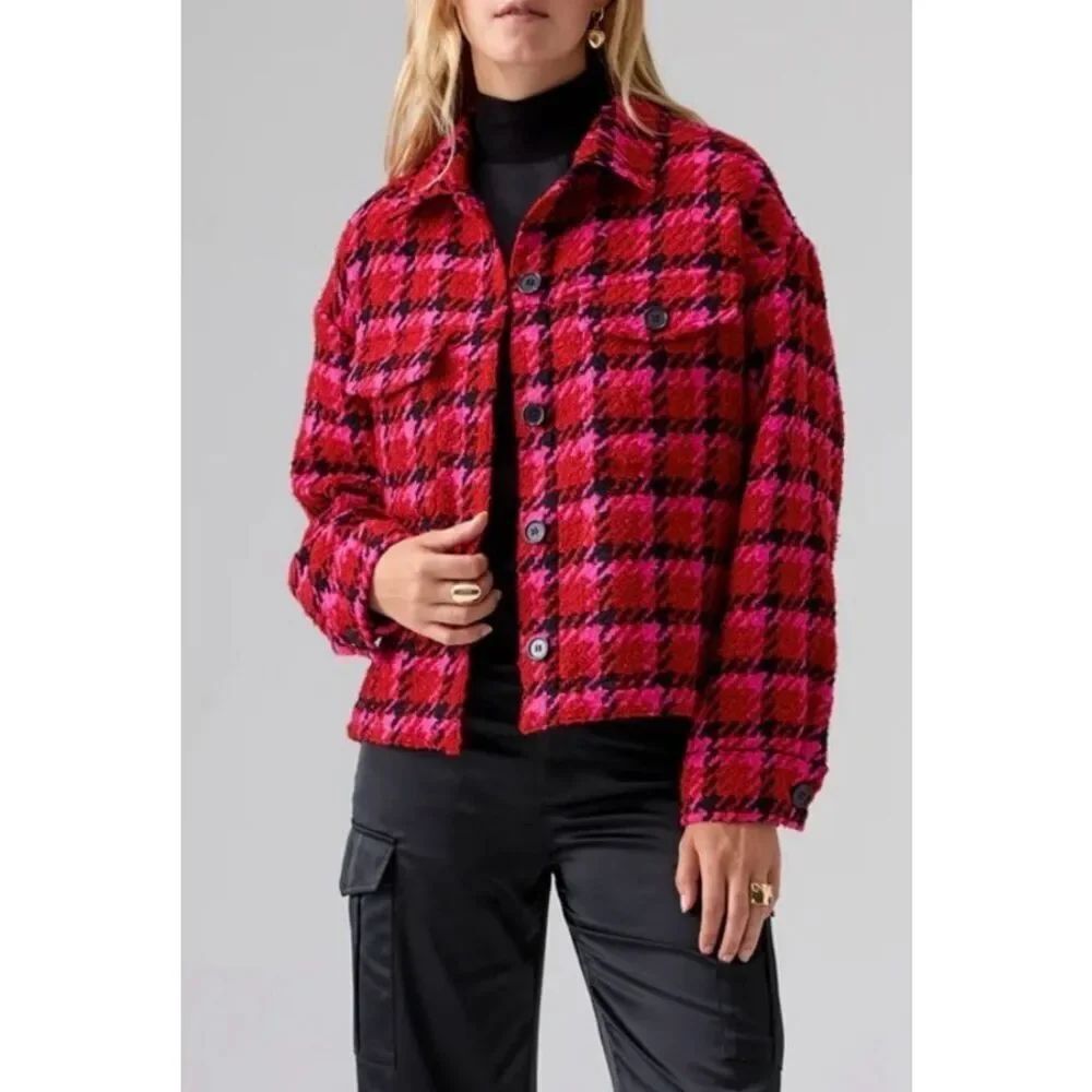 Sanctuary The Shacket Tweed Jacket | Red/Pink in M